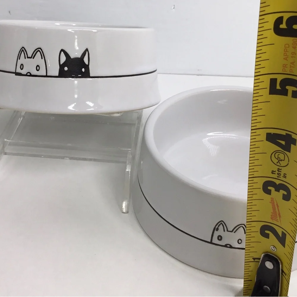 2 Two Cat Heads Signature Stoneware Cat Dish